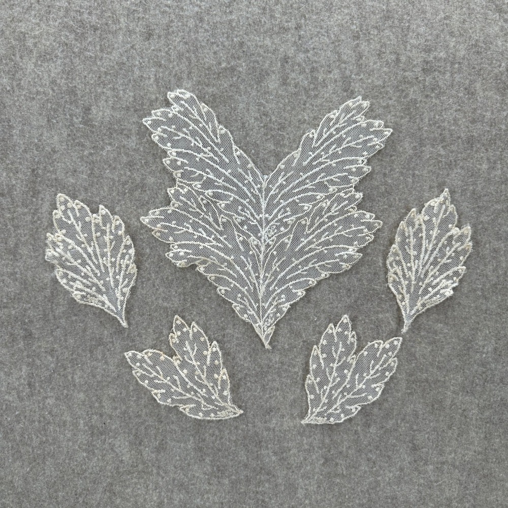 VTG Hand Made Set‎ of 5 Ivory Lace Leaf Appliques Sewing Crafting Bridal